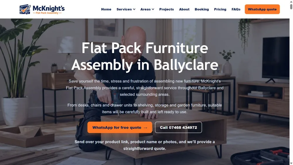 McKnight's Flat Pack Assembly website homepage, the live business case study